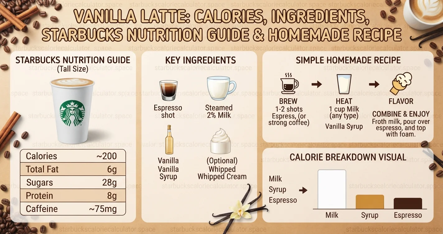 Vanilla Latte: Calories, Ingredients, Starbucks Nutrition Guide & Simple Homemade Recipe

